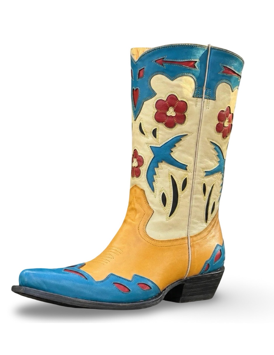 Bota cowboy media pierna blue bird vintage de piel para mujer