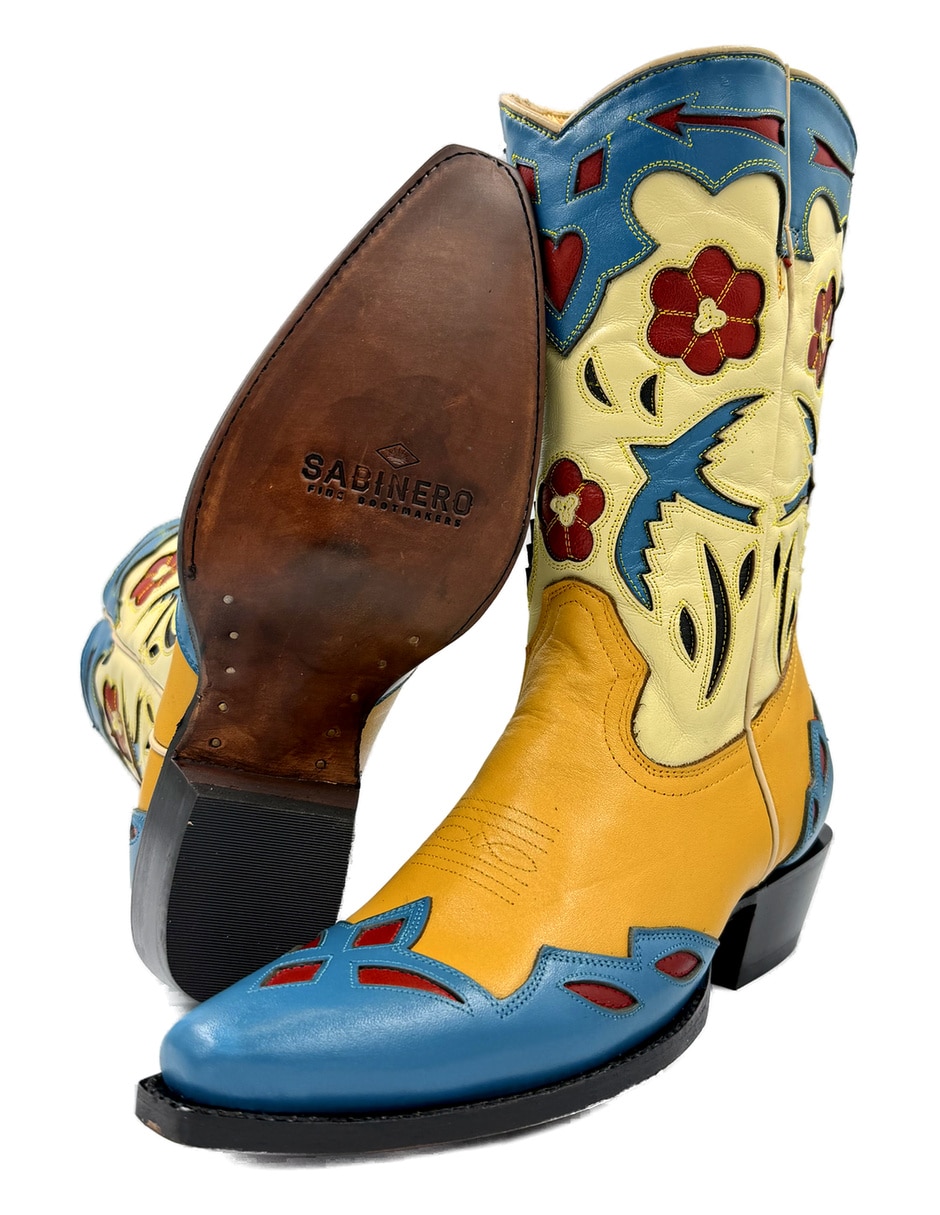 Bota cowboy media pierna blue bird vintage de piel para mujer