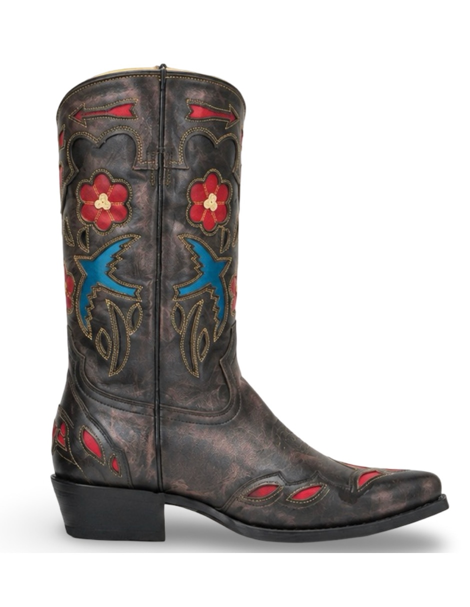 Bota cowboy media pierna blue bird dark vintage de piel para mujer