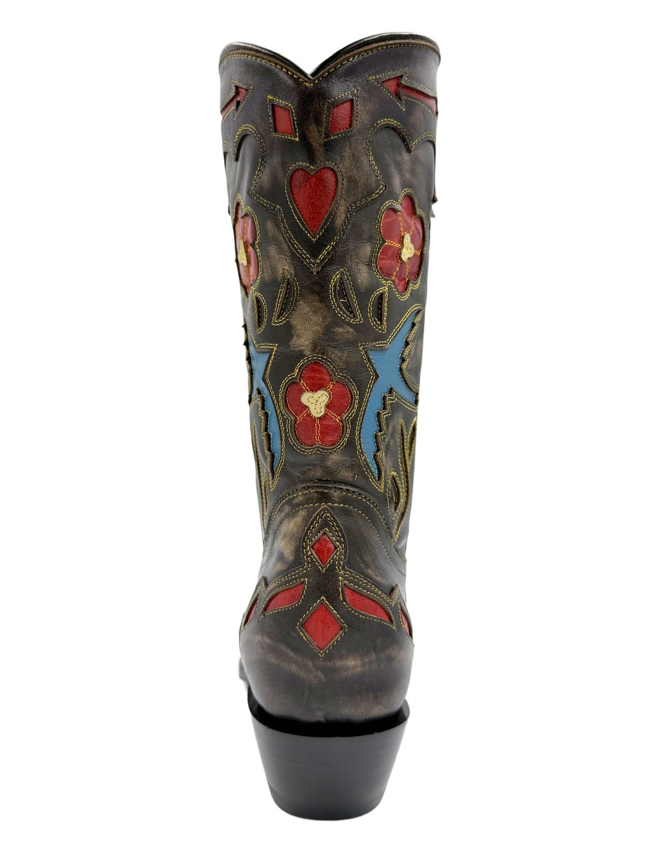 Bota cowboy media pierna blue bird dark vintage de piel para mujer 2