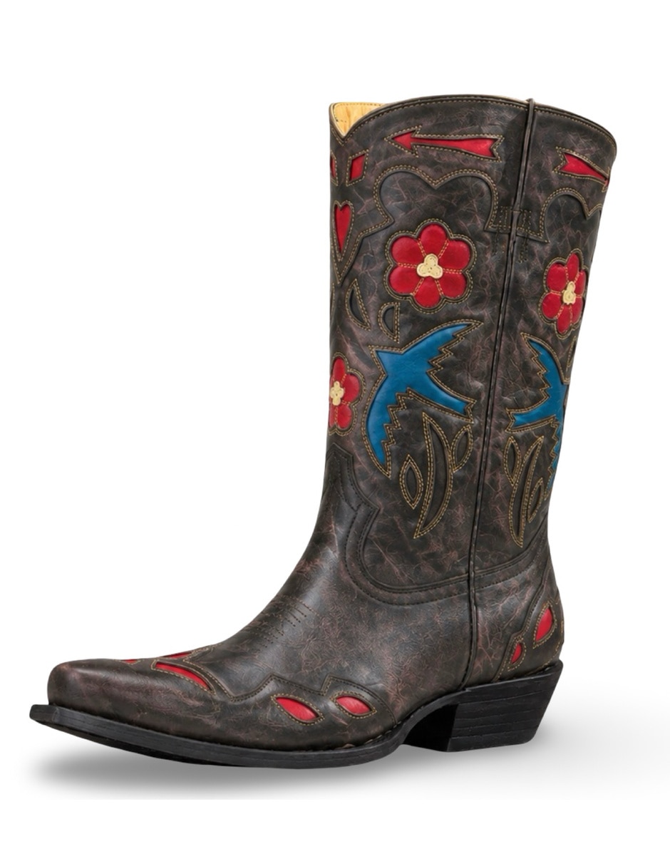 Bota cowboy media pierna blue bird dark vintage de piel para mujer 4