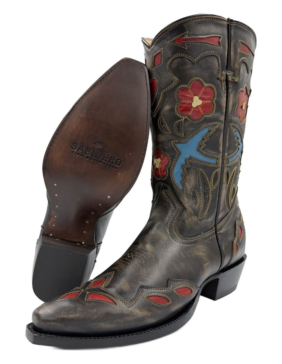 Bota cowboy media pierna blue bird dark vintage de piel para mujer 5