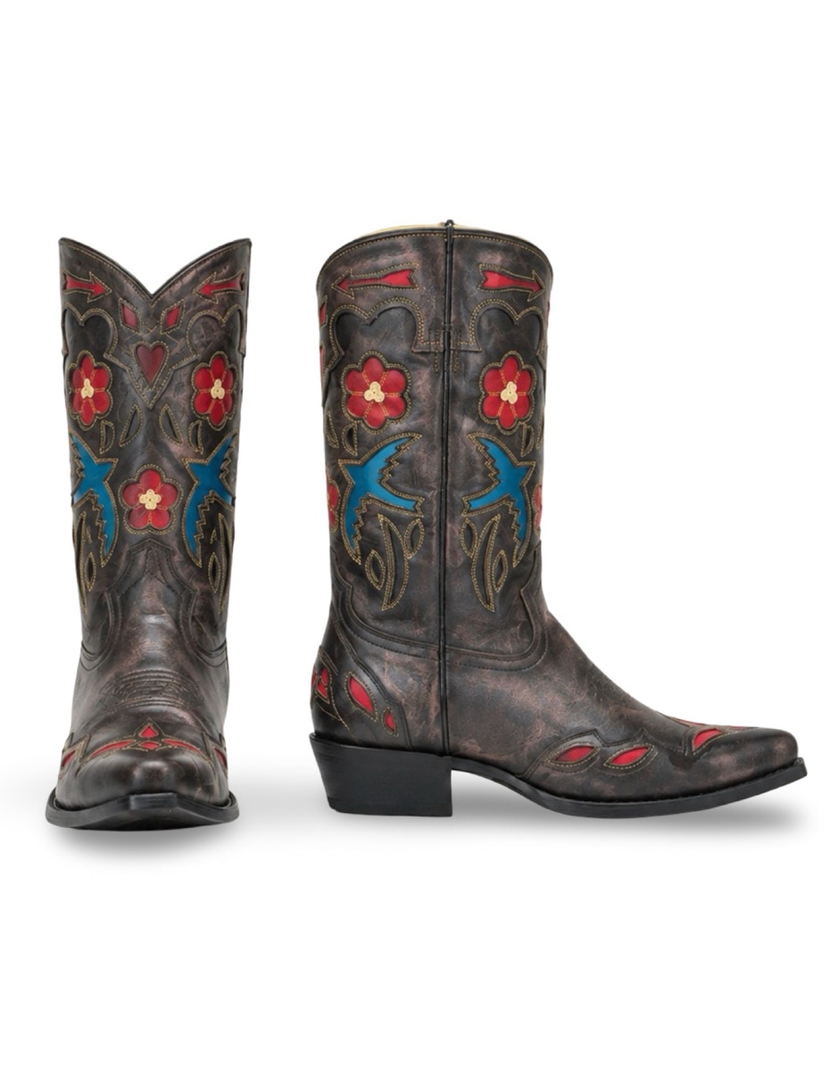 Bota cowboy media pierna blue bird dark vintage de piel para mujer 6