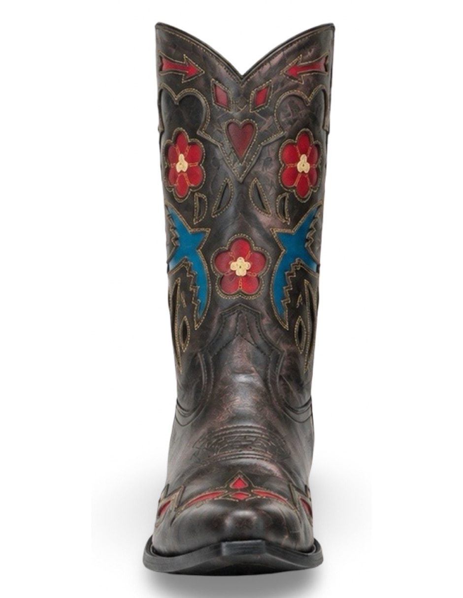 Bota cowboy media pierna blue bird dark vintage de piel para mujer 7