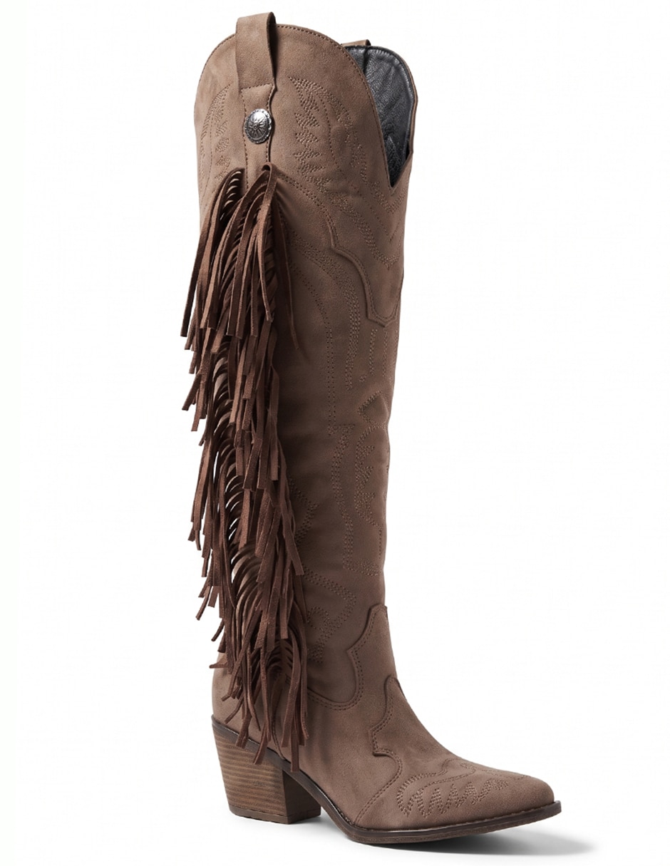 Bota cowboy Arriba de la rodilla Botas Western de Gamuza para mujer 7