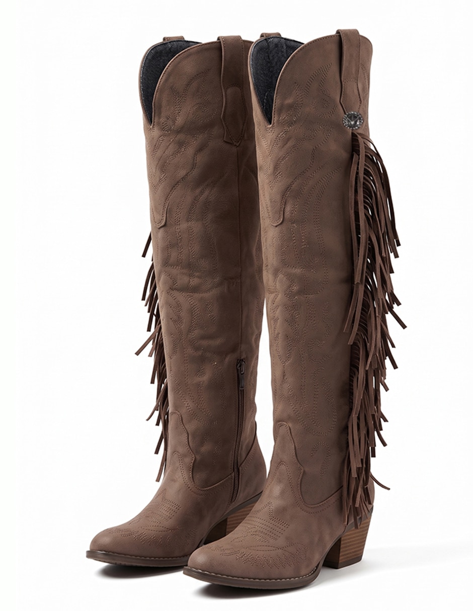 Bota cowboy Arriba de la rodilla Botas Western de Gamuza para mujer 8