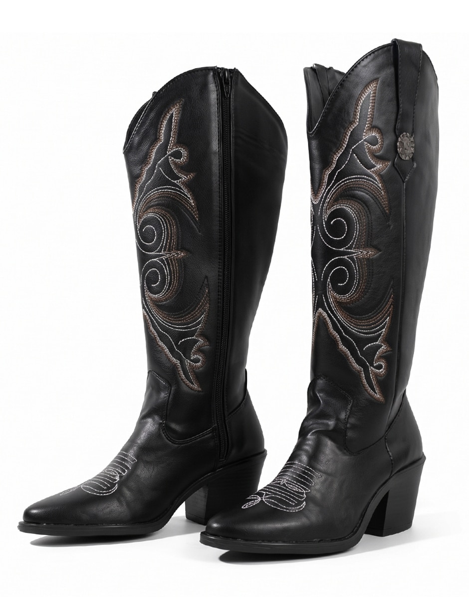 Bota cowboy Rodilla Botas Texanas Pantorrilla Ancha de Sintético para mujer 4