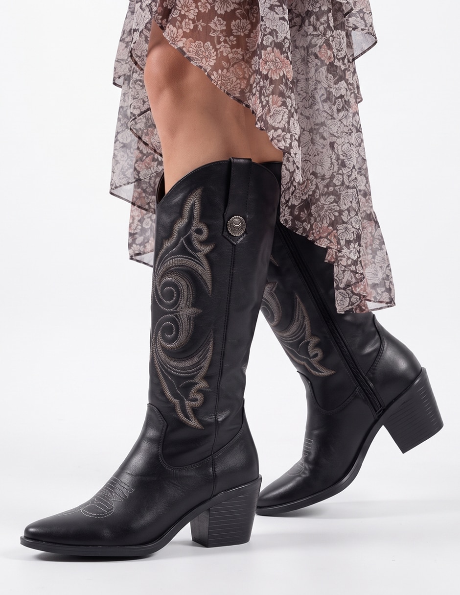 Bota cowboy Rodilla Botas Texanas Pantorrilla Ancha de Sintético para mujer 10