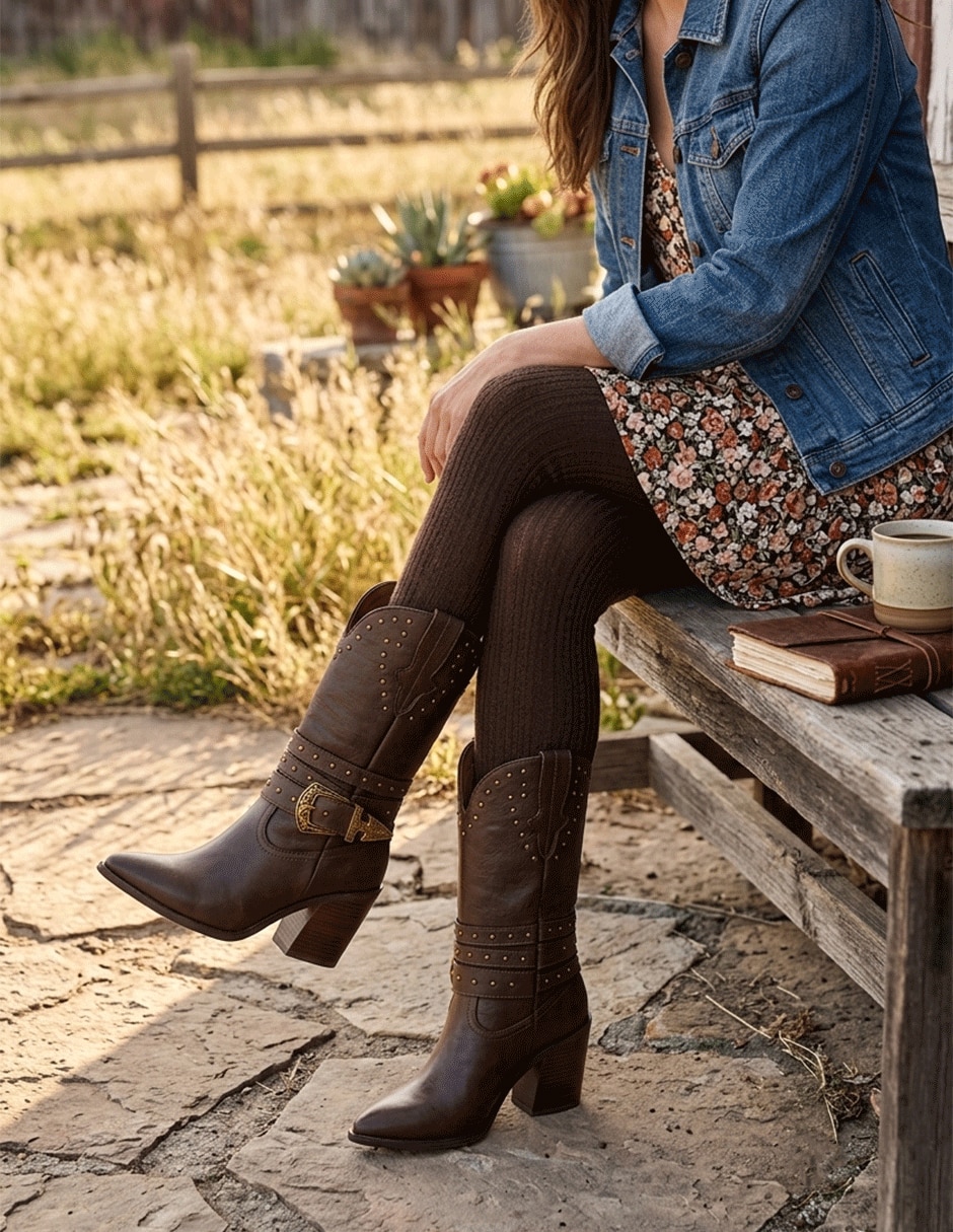 Bota Media pierna de Piel para mujer 7