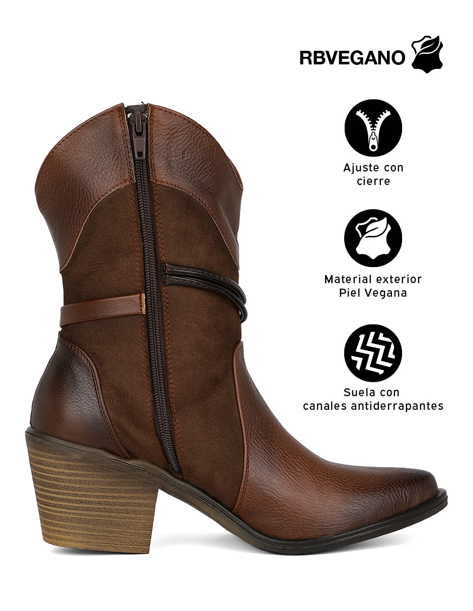 Bota cowboy arriba del tobillo rbvegano de piel para mujer 4