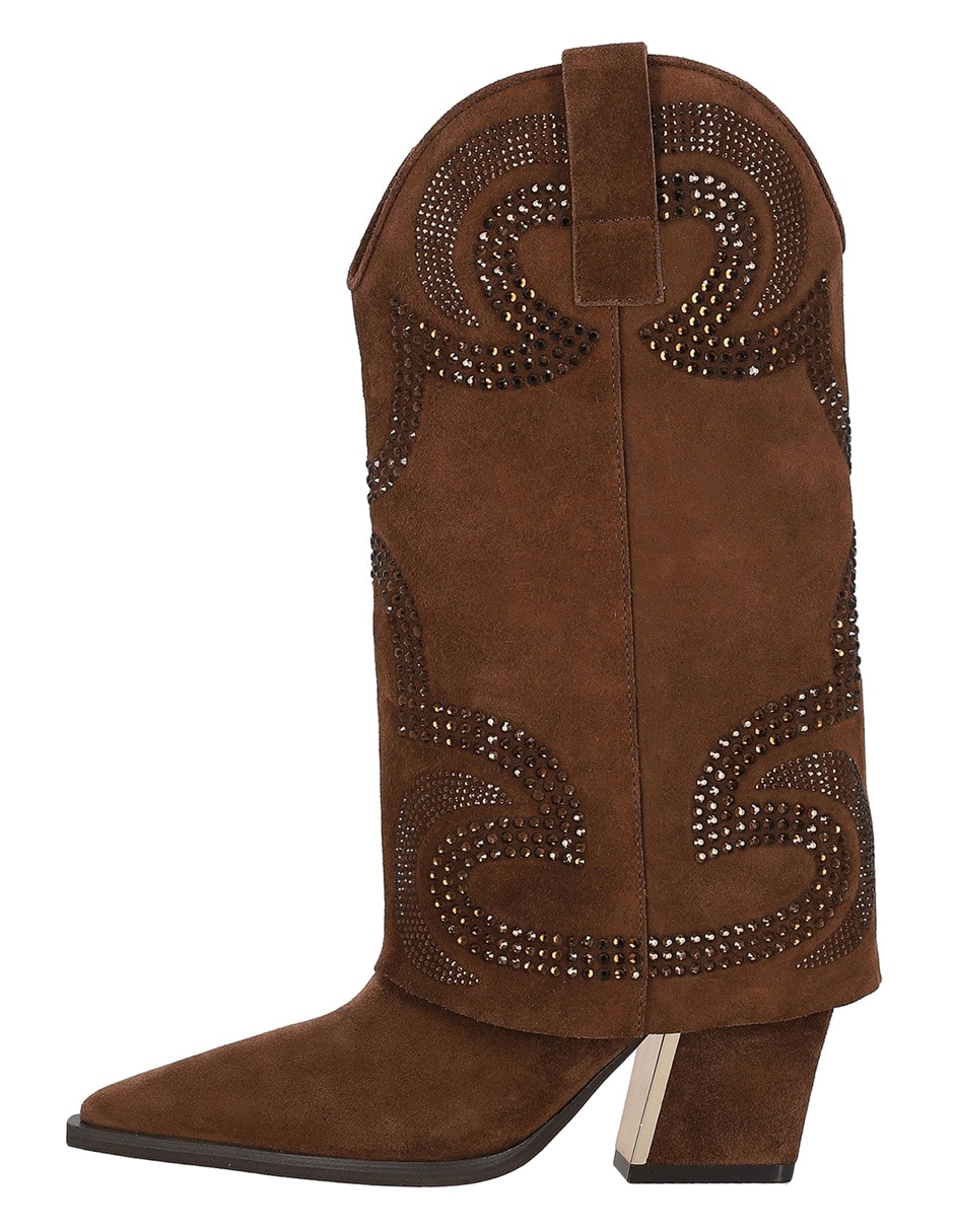 Bota media pierna de piel para mujer