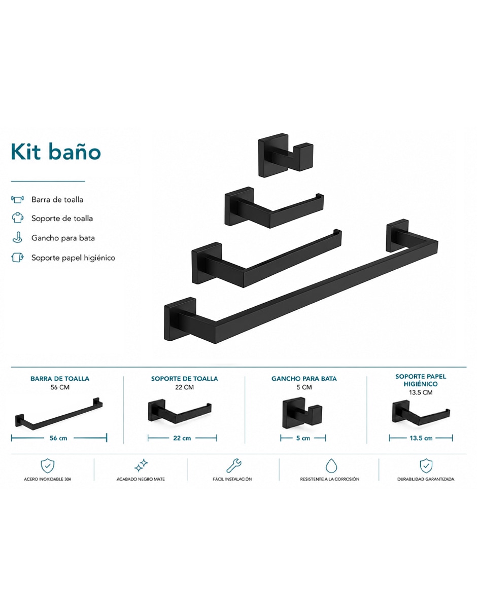 Kit de Baño Maxims de acero inoxidable 4 piezas